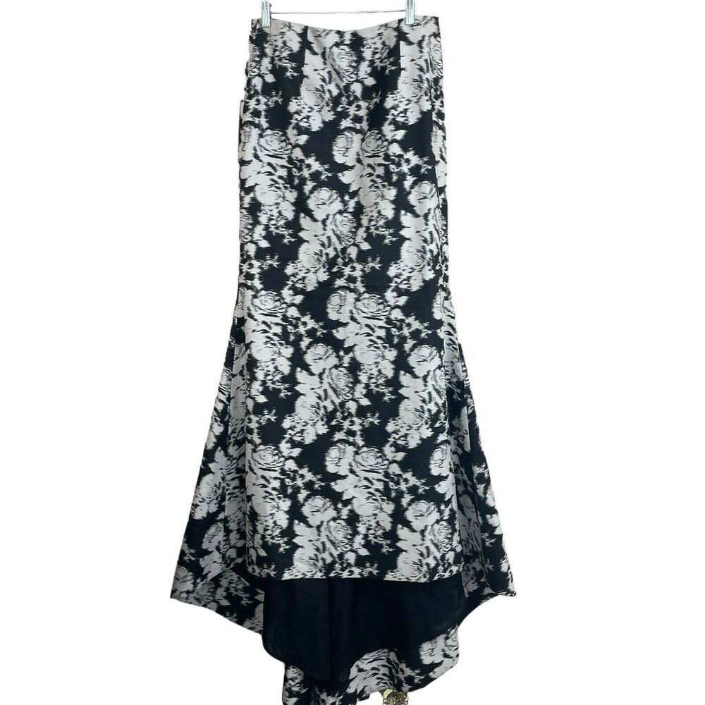 Oscar de la Renta Maxi Skirt Sz 12 Fishtail Black White Cotton Silk Blend Formal
